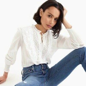 J.Crew Ruffle Neck Eyelet Shirt
